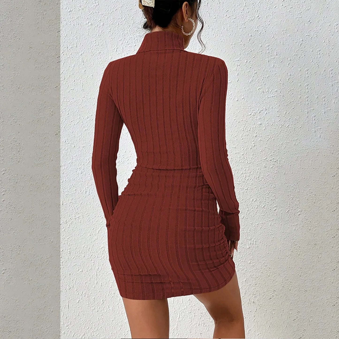 Knitted Bottoming Dress Women Elegant Party Autumn Winter Turtleneck Long Sleeves Sexy Sheath Mini Dresses Bodycon Club Dress