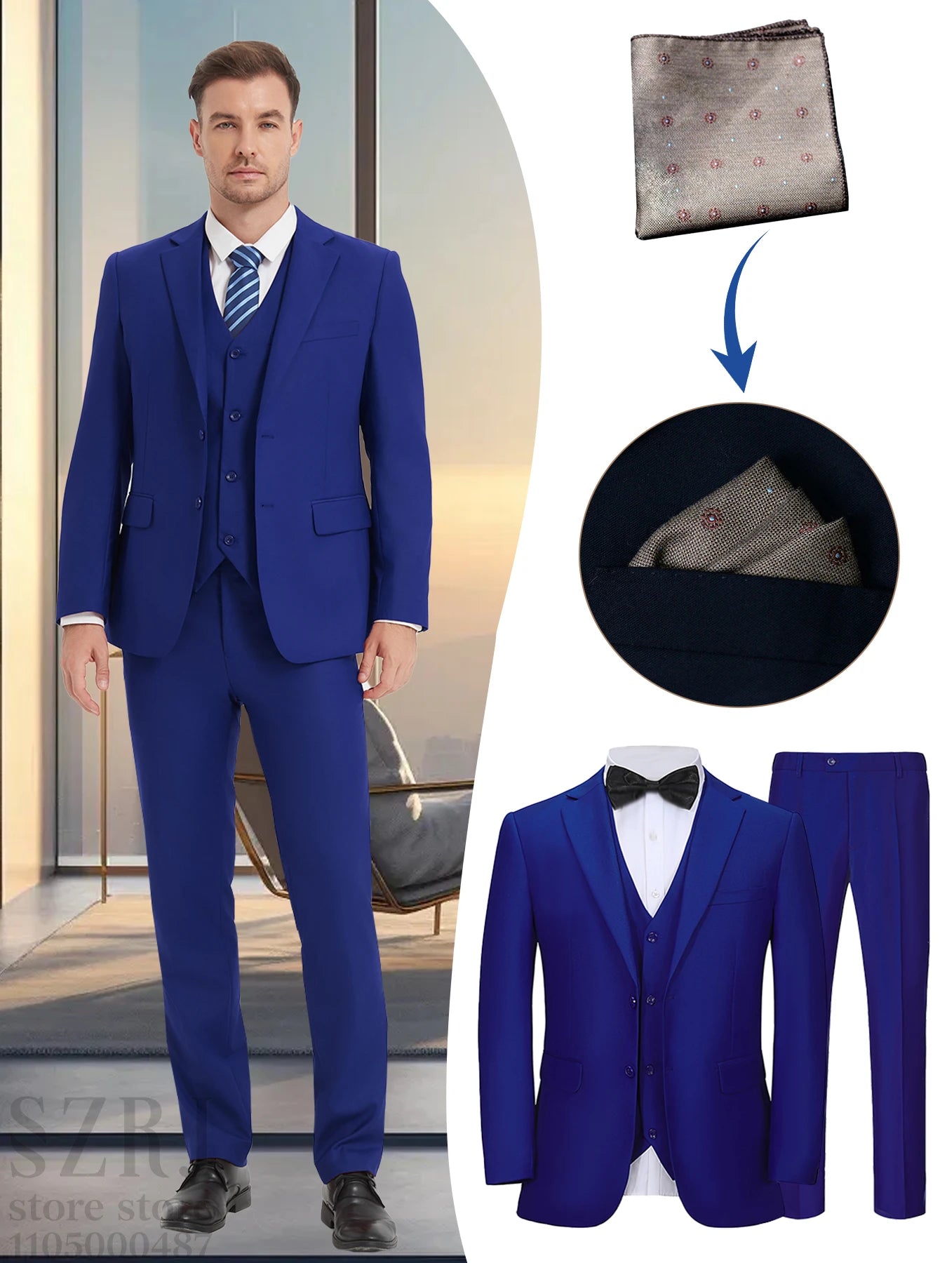 4pcs Classic Business Suit: Blazer, Vest, Pants, Pocket Square - Quality, Comfort, Stylish Lapel | Weddings/Parties/Business