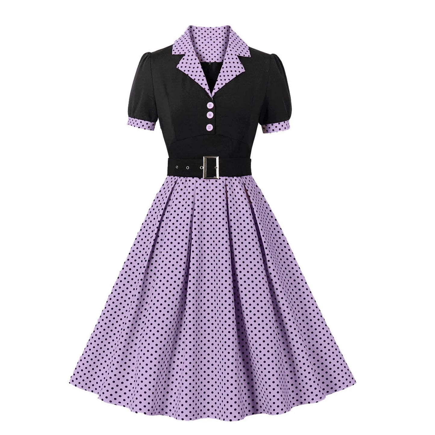 Women'S Vintage Polka Dot Lapel  Short-Sleeved Belt Dress Vestidos Mujer Veranoa 2025 Robe Femme Dress Women Women Clothing