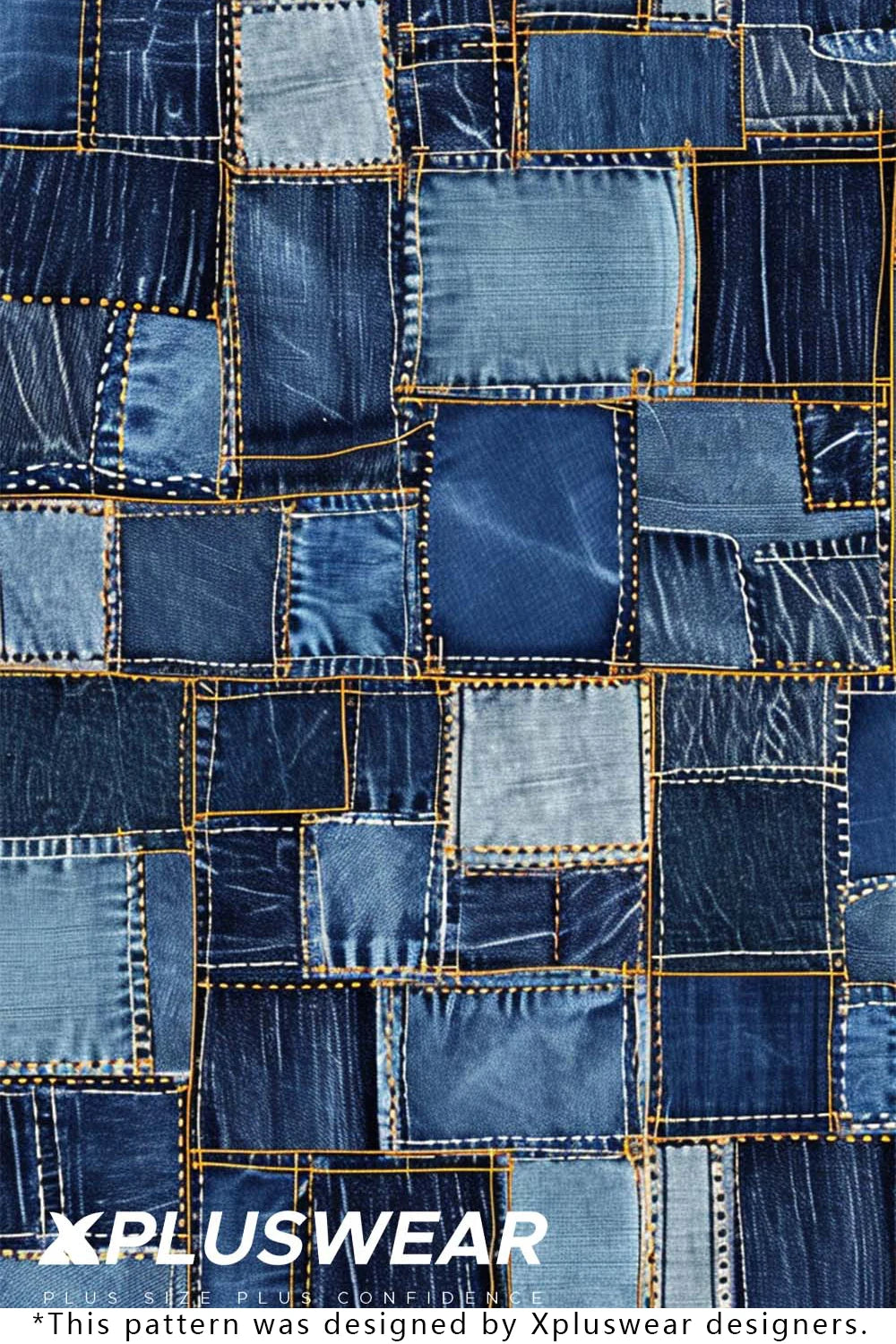 Plus Size Dark Blue Patchwork Crew Neck Denim Print Maxi Dresses