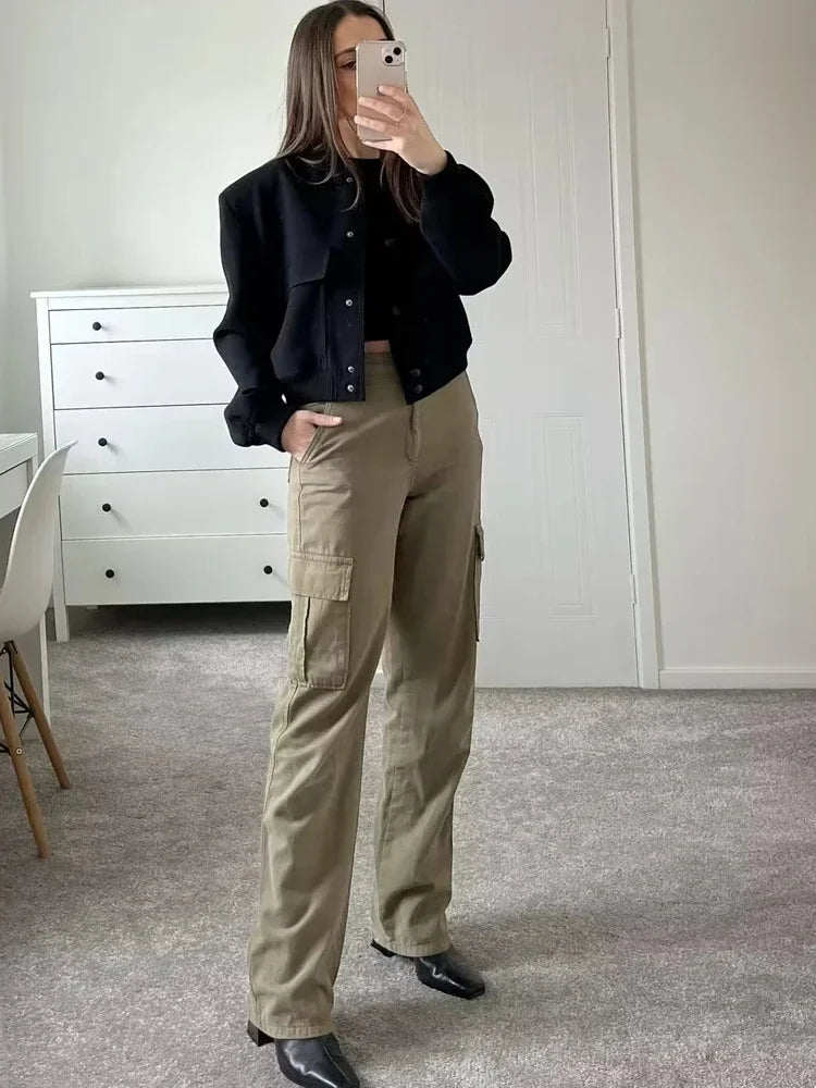 Woman Bomber Jacket Coat White Autumn Winter Button Baseball Aviator Cropped Jackets for Women Long Sleeve Crop Outerwear