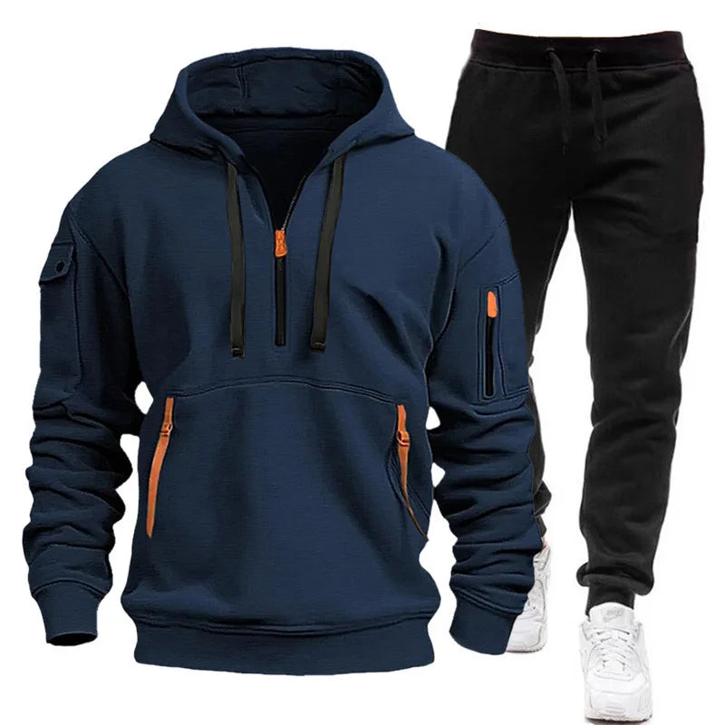 2026 Men's New Autumn and Winter Season Outdoor Leisure Fashion Sports Fitness Trend Hooded Sweatshirt Casual Pants Set
