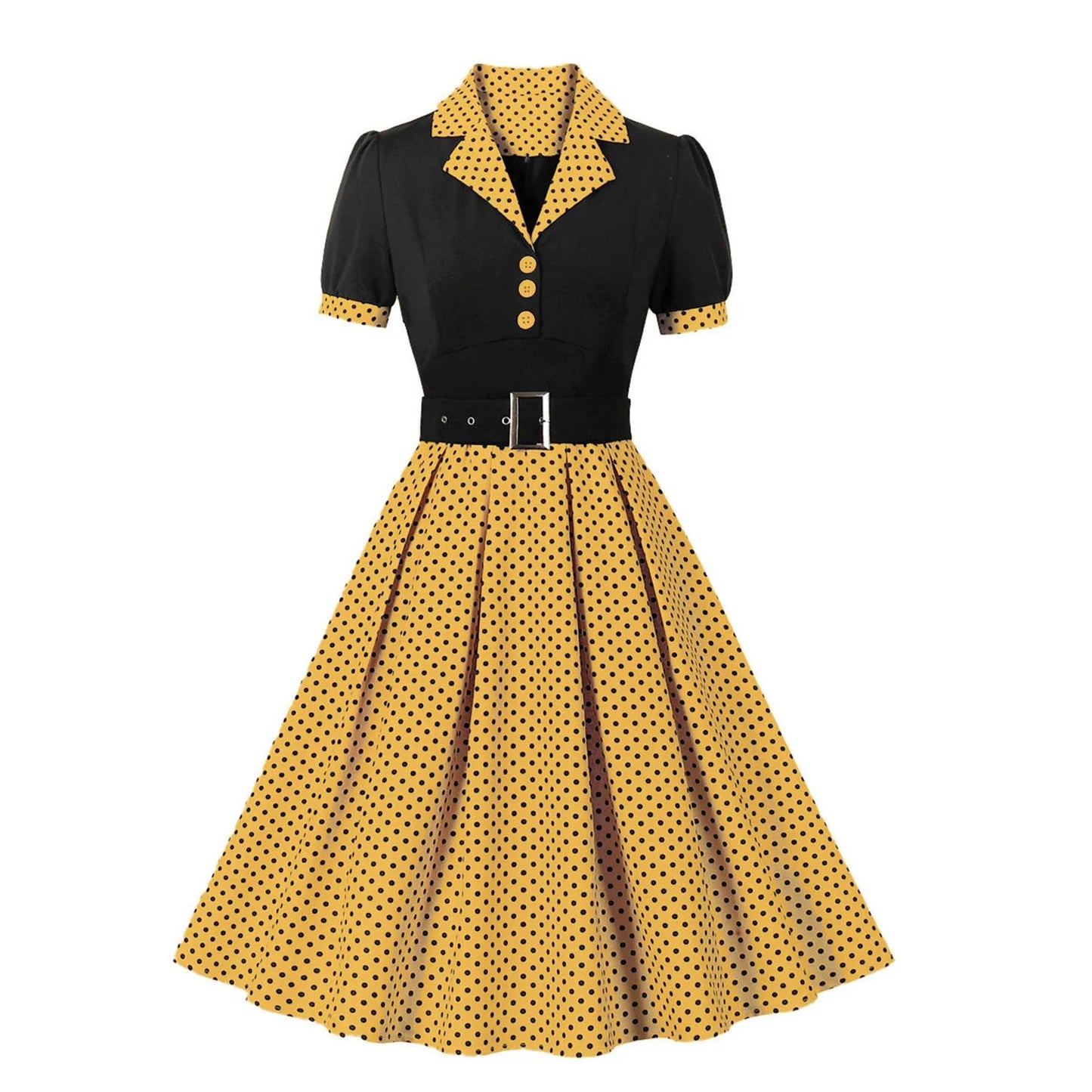 Women'S Vintage Polka Dot Lapel  Short-Sleeved Belt Dress Vestidos Mujer Veranoa 2025 Robe Femme Dress Women Women Clothing