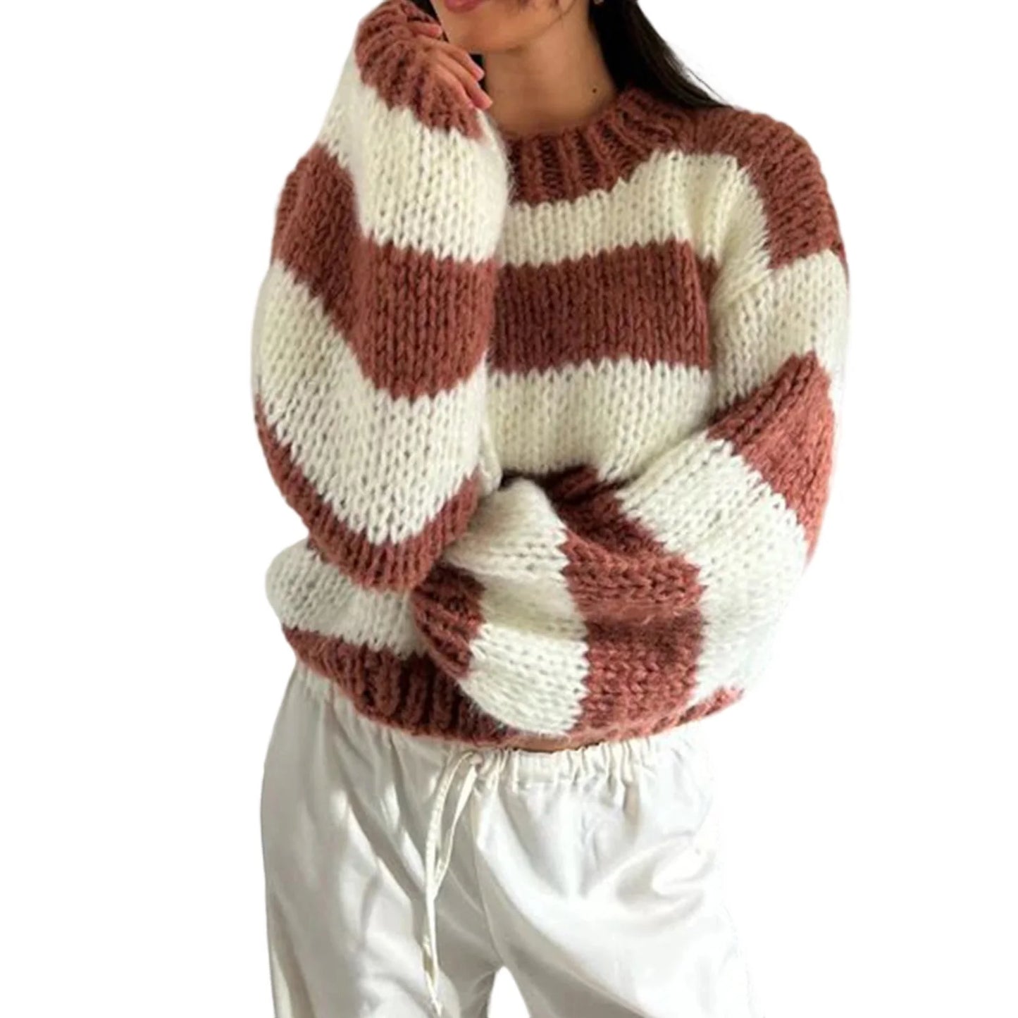 Women s Cozy Cable Knit Pullover Sweater with Turtleneck and Ribbed Trim for Fall Winter Fashion Style