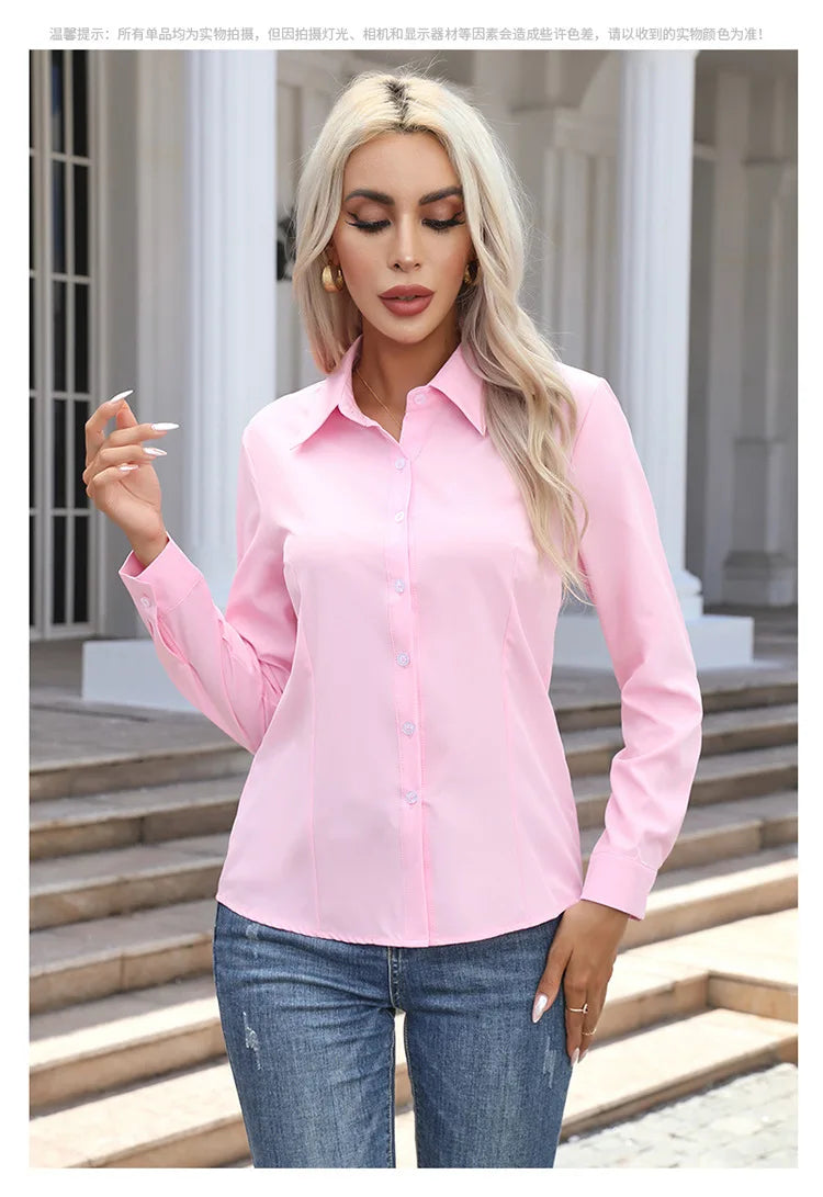 1pcs Woman Spring Autumn Solid color Shirts Lady Casual Long Sleeve Turn-down Collar Loose Shirt Female Fashion Temperament Tops