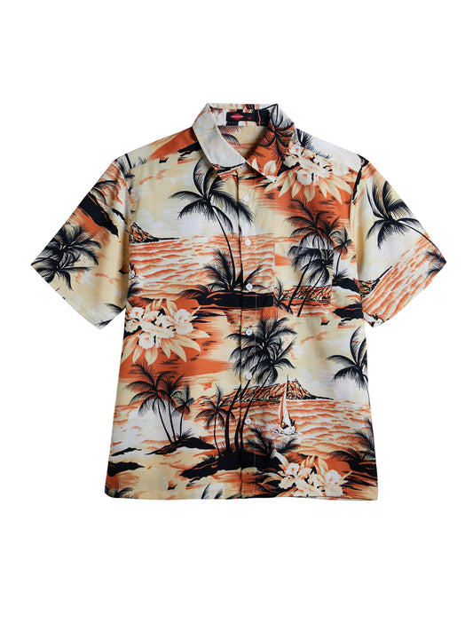 Men's slim fit short sleeved shirt, casual and loose Hawaiian style, suitable for home and vacation wear