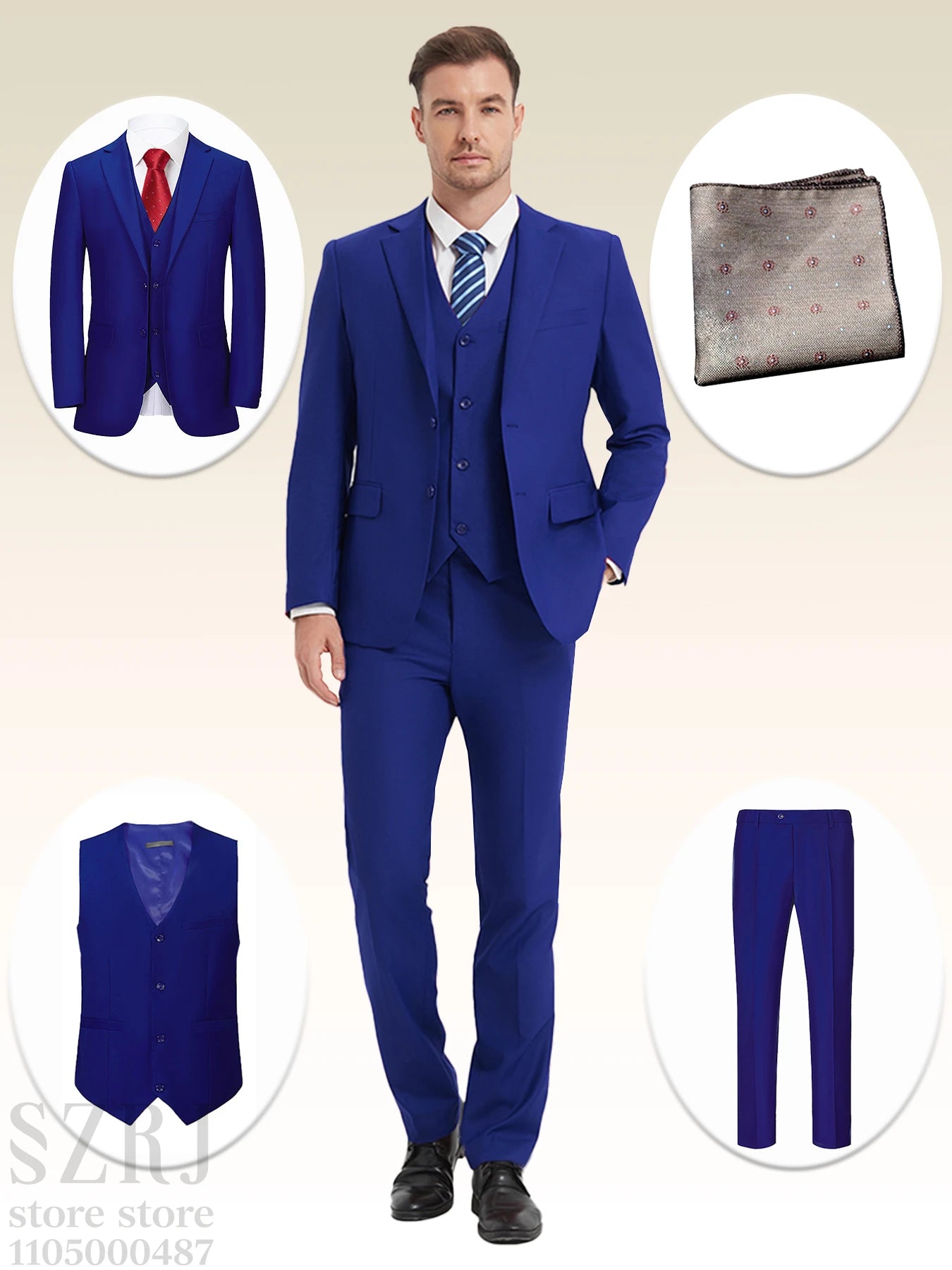 4pcs Classic Business Suit: Blazer, Vest, Pants, Pocket Square - Quality, Comfort, Stylish Lapel | Weddings/Parties/Business