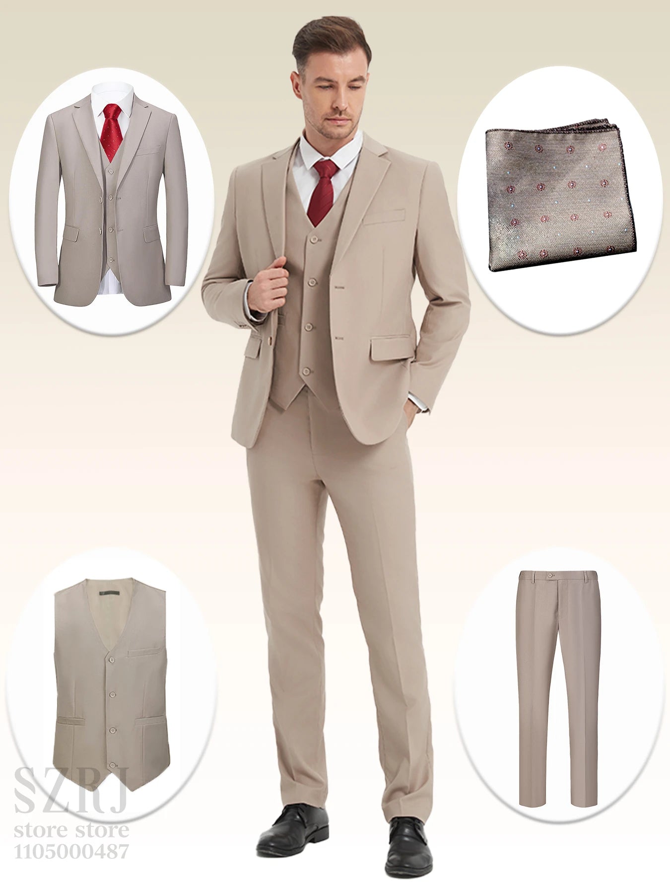 4pcs Classic Business Suit: Blazer, Vest, Pants, Pocket Square - Quality, Comfort, Stylish Lapel | Weddings/Parties/Business
