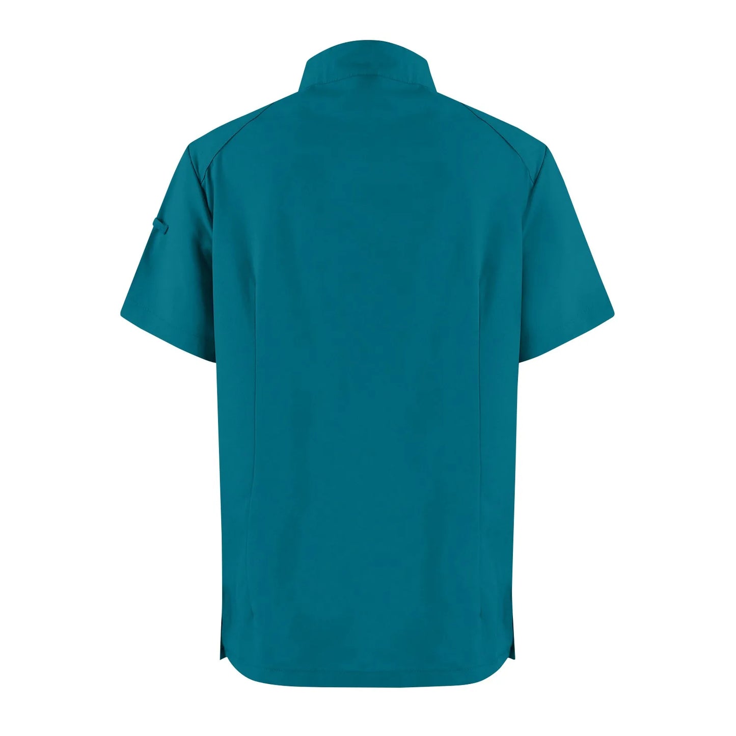 Women Two-Piece Set Solid Color Stand-Up Collar Short-Sleeve Top With Zipper Pocket And Matching Pants Professional Workwear