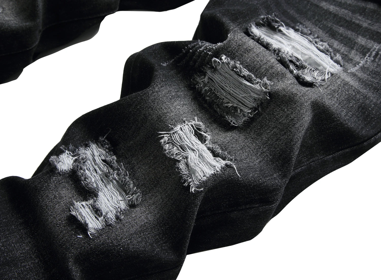 Men's black casual ripped jeans, men's slim fashion casual denim trousers