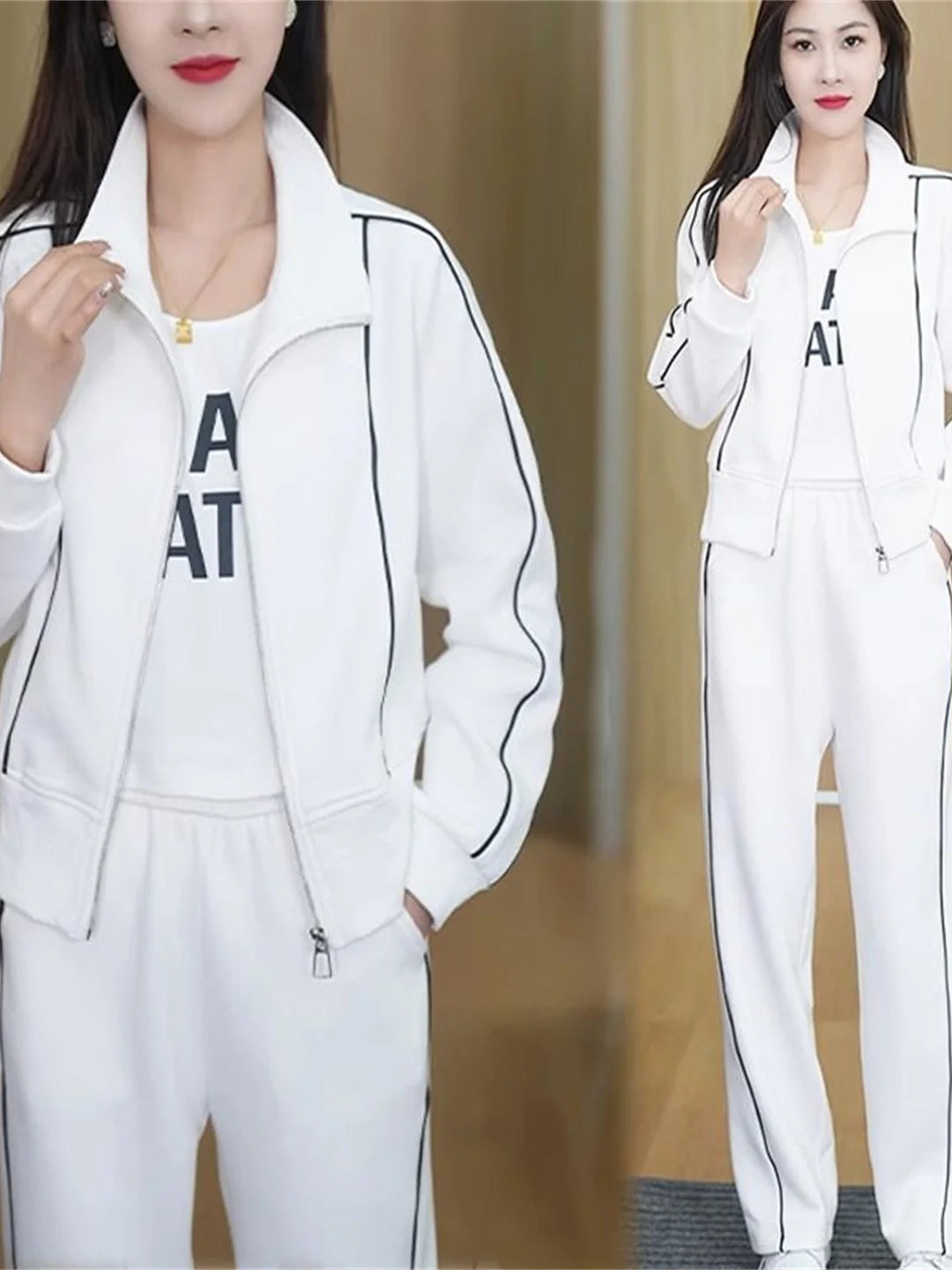 Fashionable Sportswear Set Women's Casual Sweatshirt Jacket Wide Leg Pants Two Piece Suit Spring Autumn New Arrival
