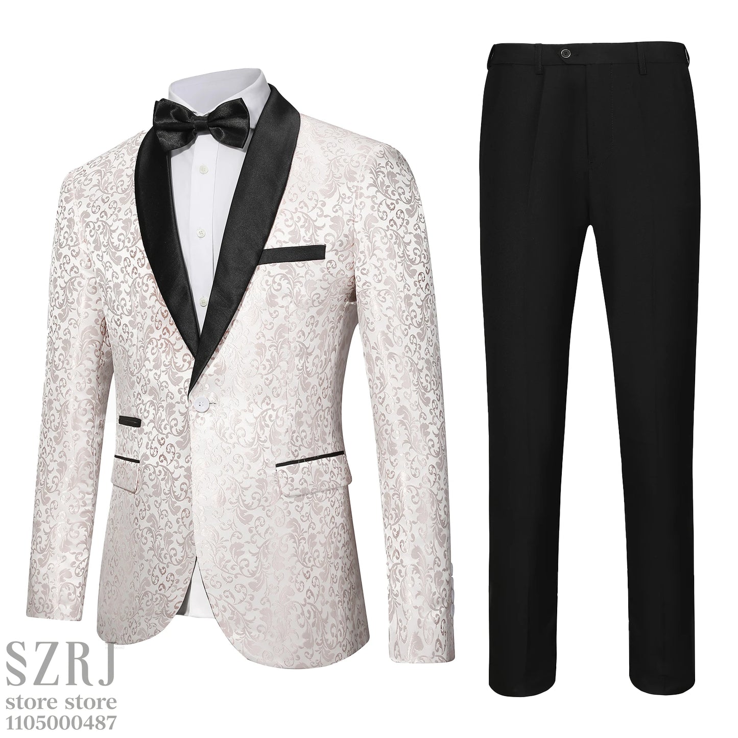 Men's Floral Print Suit Set - Long Sleeve Shirt + Trousers, Single Button Shawl Collar,  Perfect for Party/Wedding/Gathering