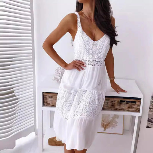 Dress Clothes Women Summer Solid Color Sleeveless Knitted Cover Up Backless Stylish Beach Dresses