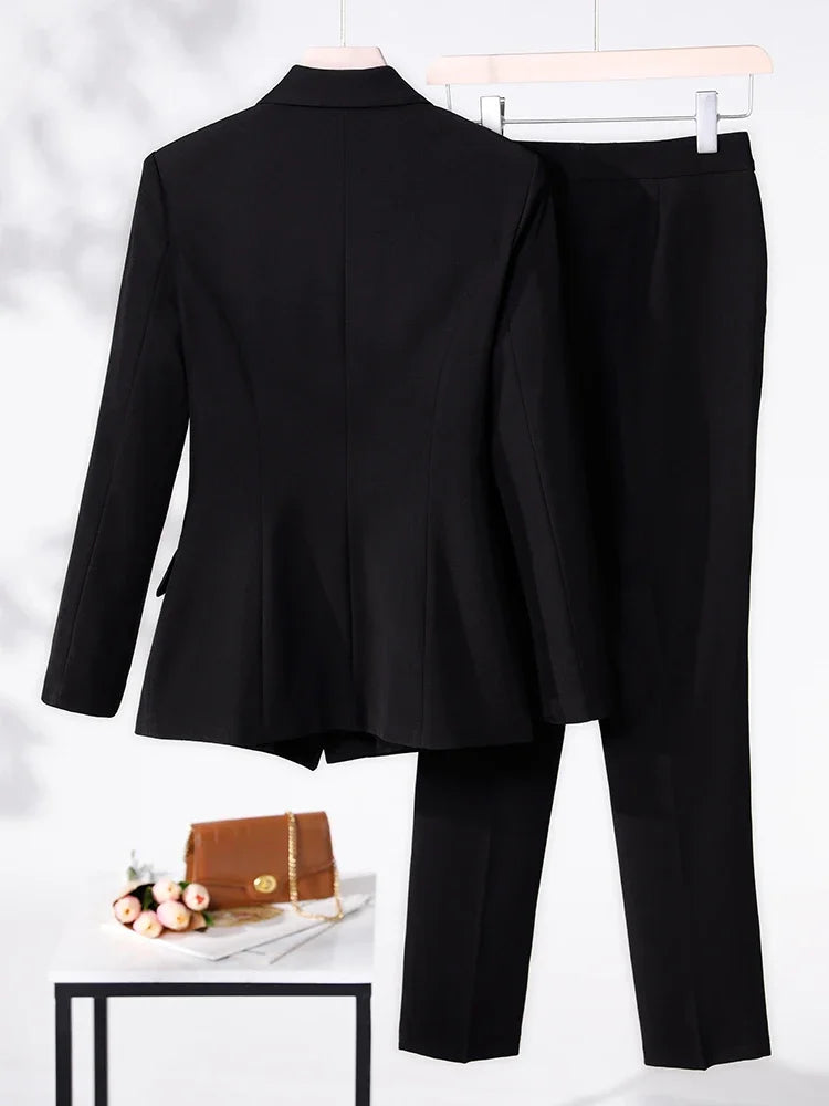 Women Formal Pant Suit 2023 New in Red Black Blue Office Apricot Office Ladies Work Female Blazer Jacket and Trouser 2 Piece Set