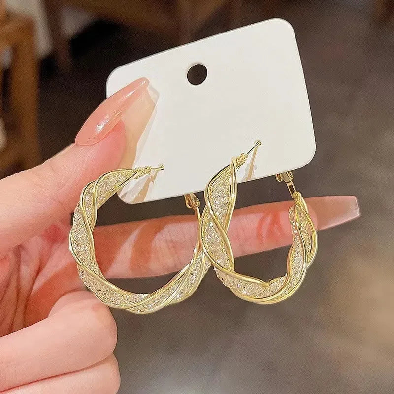 Fashion Punk Gold Color Cross Stud Earrings Hip Hop White Litter Rhimestone Jewelry Piercing Studs for Women Men Ear Accessories