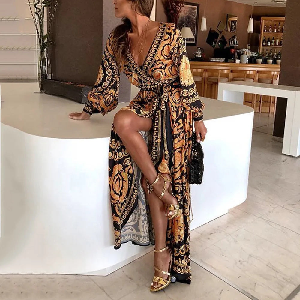 Sexy Dress Women Fashion  African National Print Lady Party Dresses Vintage Casual Long Dress Africa Clothing