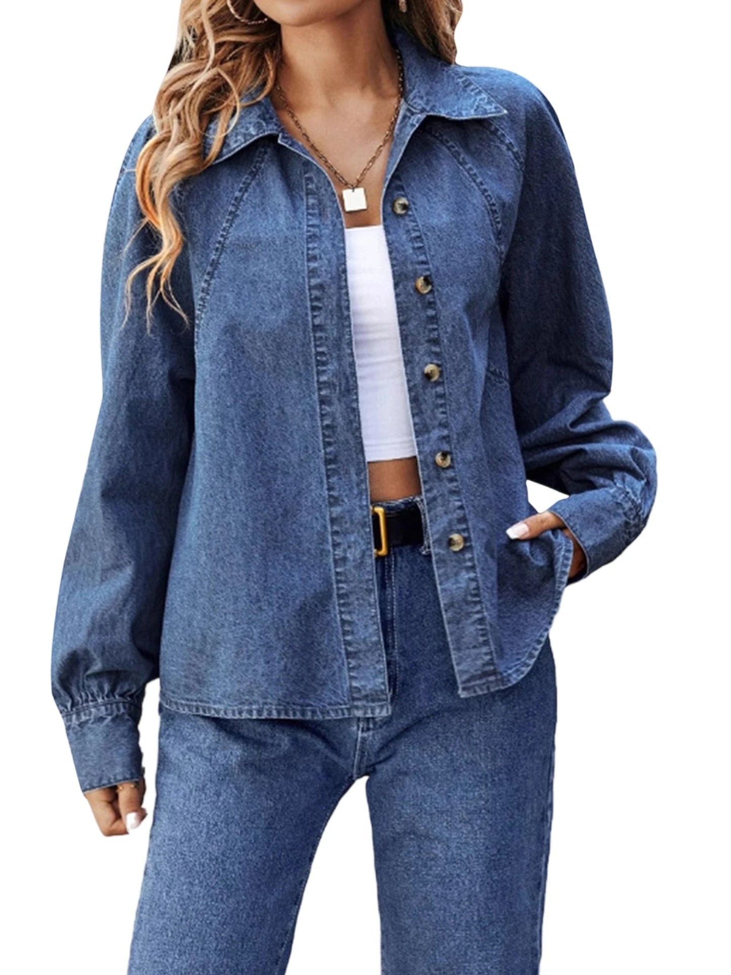 Women s Distressed Denim Jacket with Frayed Hem Classic Long Sleeve Turn-down Collar Button Closure Fall Coat Streetwear