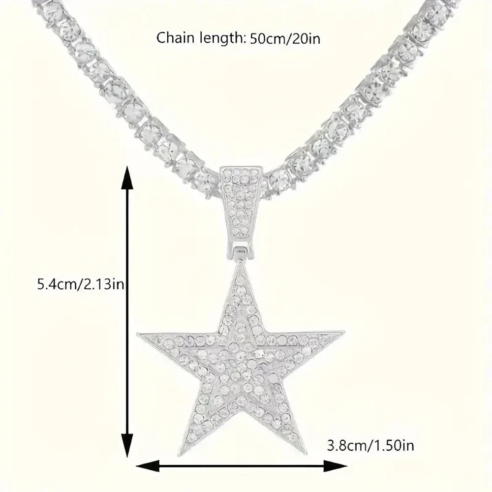 Iced Out Popular Full Rhinestone Star Shape Pendant Match 20inch Tennis Chain Fashion Jewelry Accessories For Men and Women USA