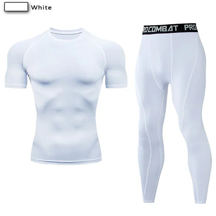 2pcs Men Compression Sportswear Suit Elastic Training Sports Yoga Sets Workout Jogging Fitness Clothing Tracksuit Pants Sporting