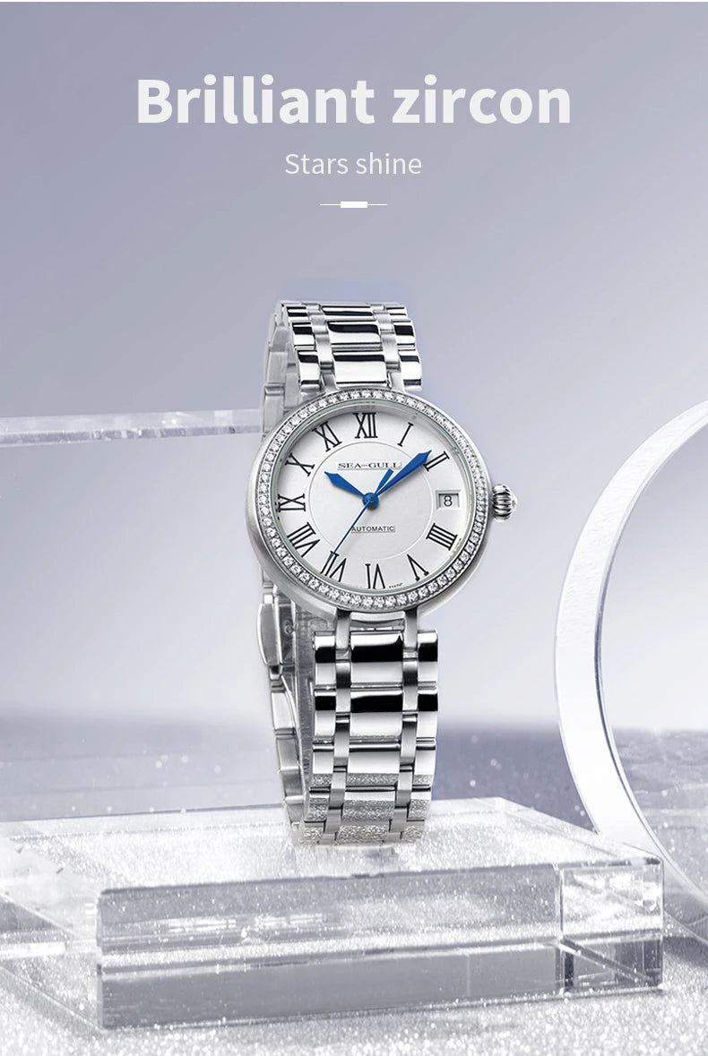 Seagull Reloj Fashion White Diamond Ladies Watch Top Brand Luxury Wrist Watch Simple Women Dress Watch Relogios Feminino 417L