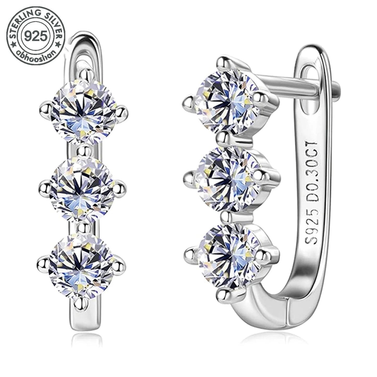 925 Silver, Triple Diamond Moissanite Earrings, Women's Earrings with 3mm Moissanite*3, Designed for both men and women, Sparkli