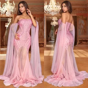 Women's Hot Drilling Craft Sexy Long Sleeve Mesh See Through Sequined Party Club Night Rhinestone Dress