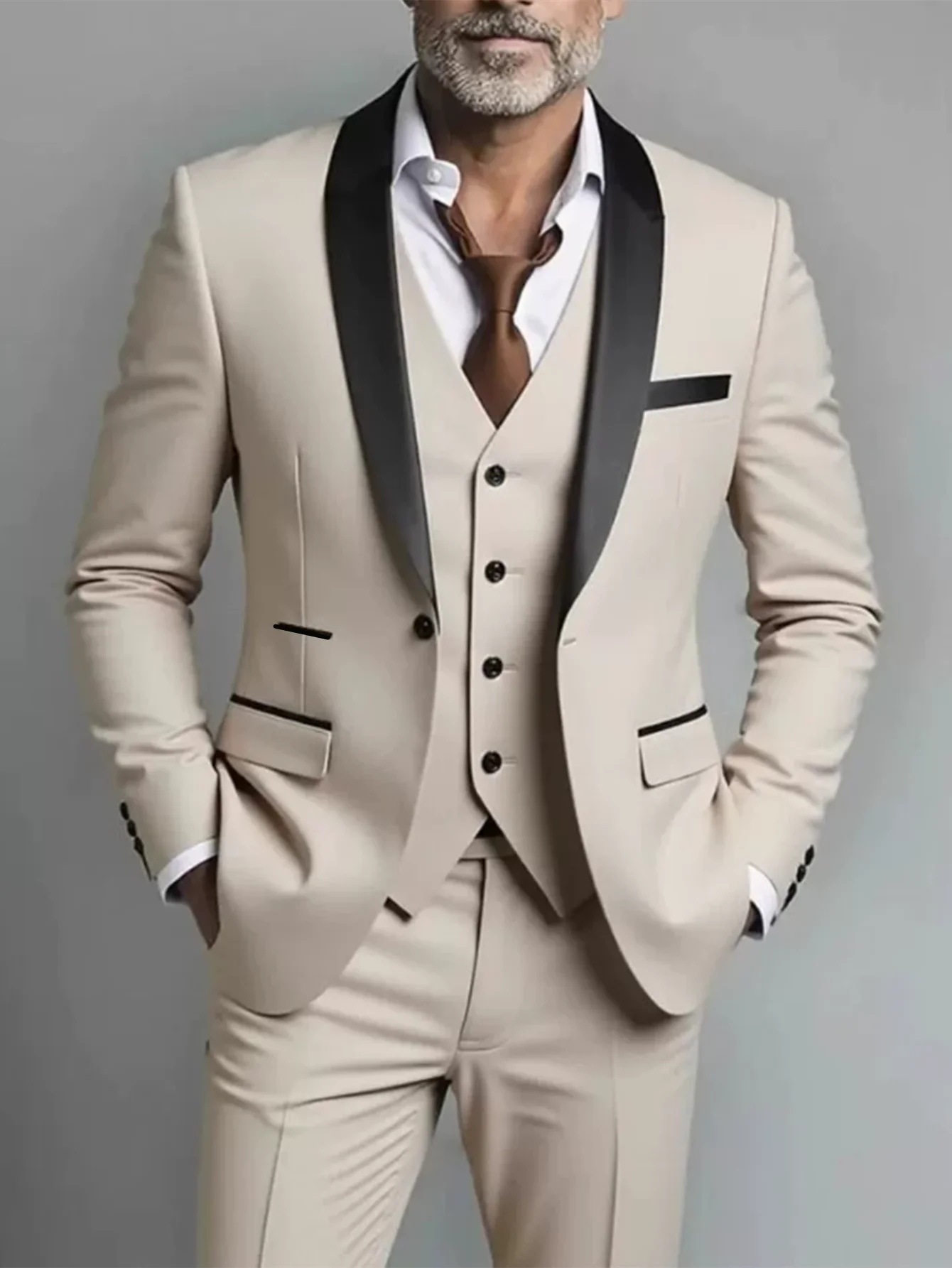 Men'S.Suit 3pcs Set,Jacket And Vest and Trousers, Fashionable Formal Wear, Suitable for Parties, Gatherings And Weddings.