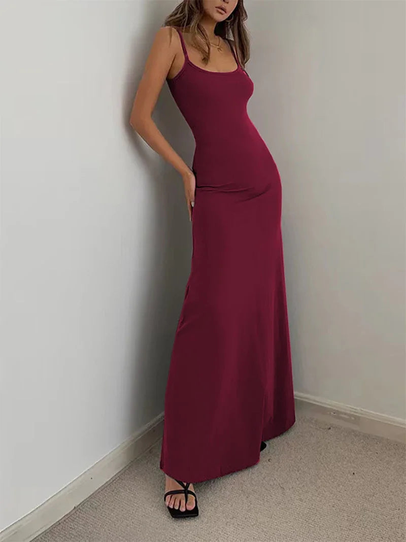 Woman Spring Summer Bodycon Dress Female Sexy Sleeveless Spaghetti Strap Sheath Dress Elegant Backless Evening Dress Long Skirt