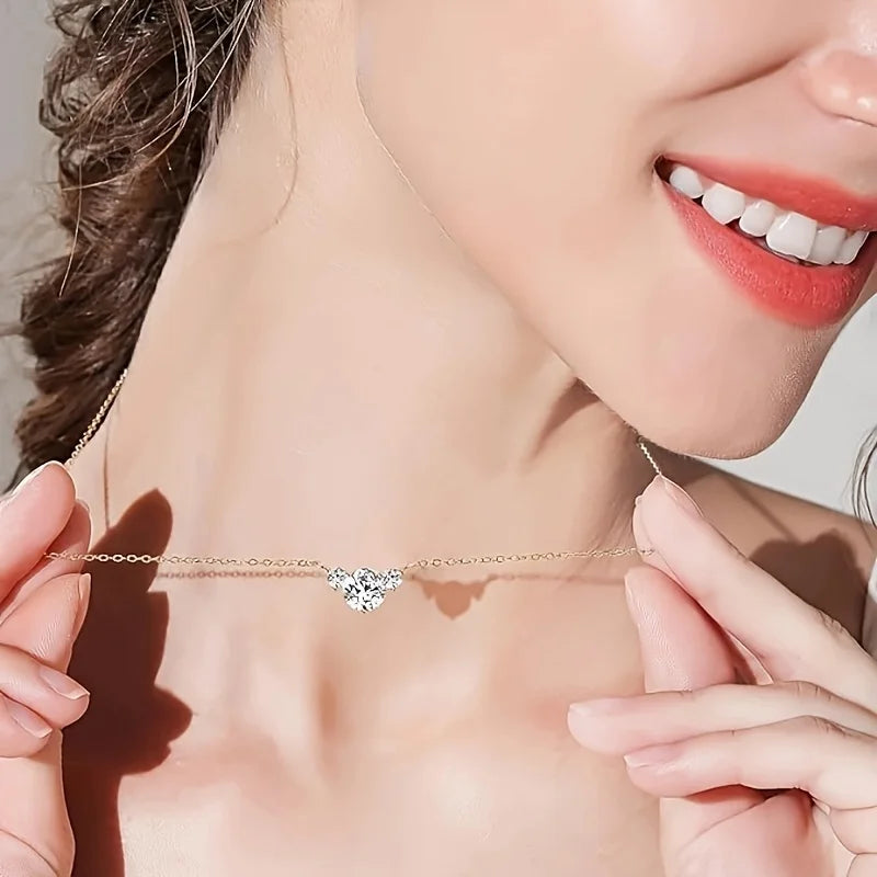 1pc S925 Silver with 1.6CT Moissanite Simple Necklace for Women, Moissanite Gemstone Jewelry | Gifts for Mother | Gifts for Her