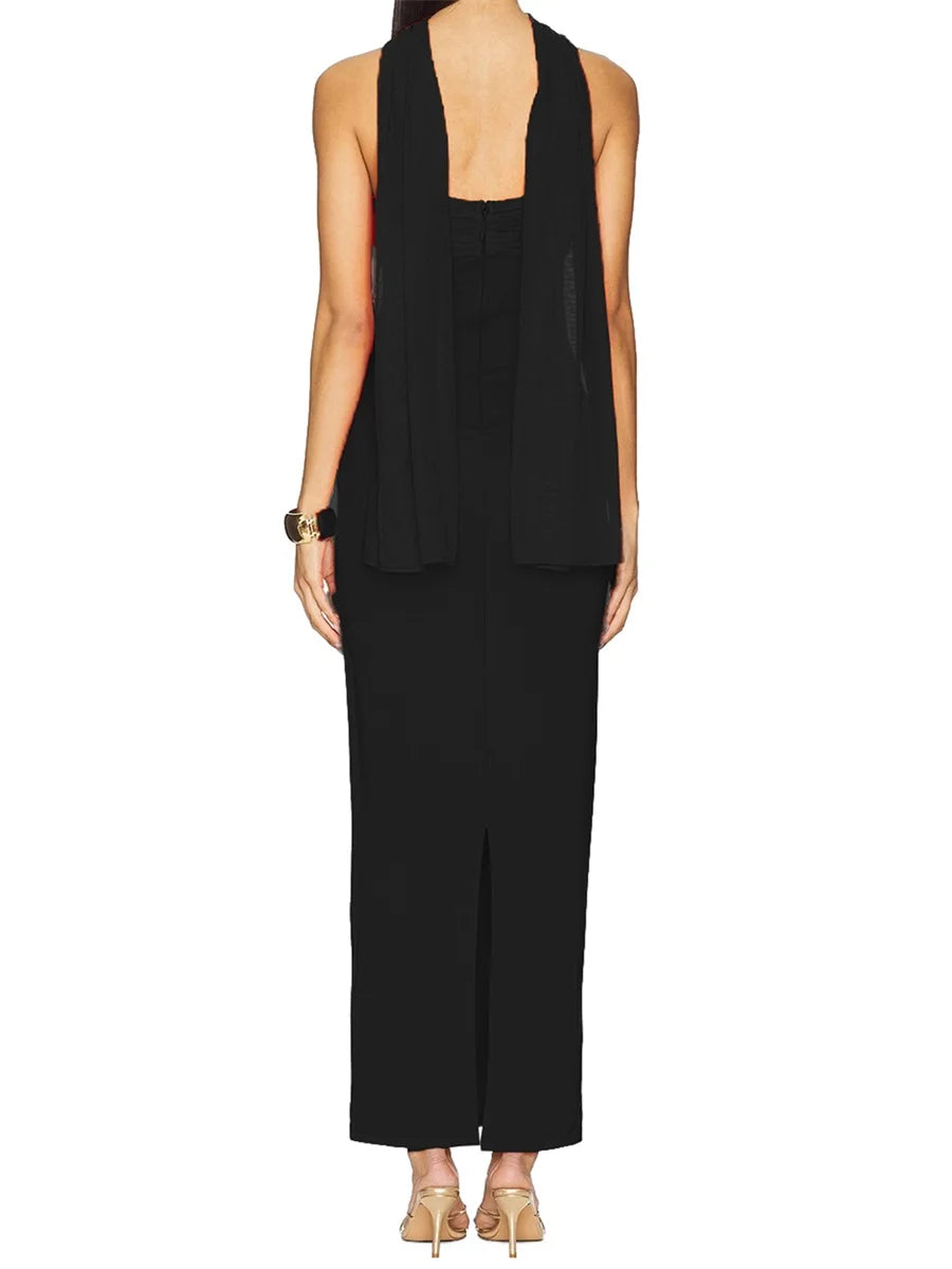 Elegant Off-Shoulder Maxi Dress with Side Slit and Tie Waist Detail Perfect for Summer Parties and Events
