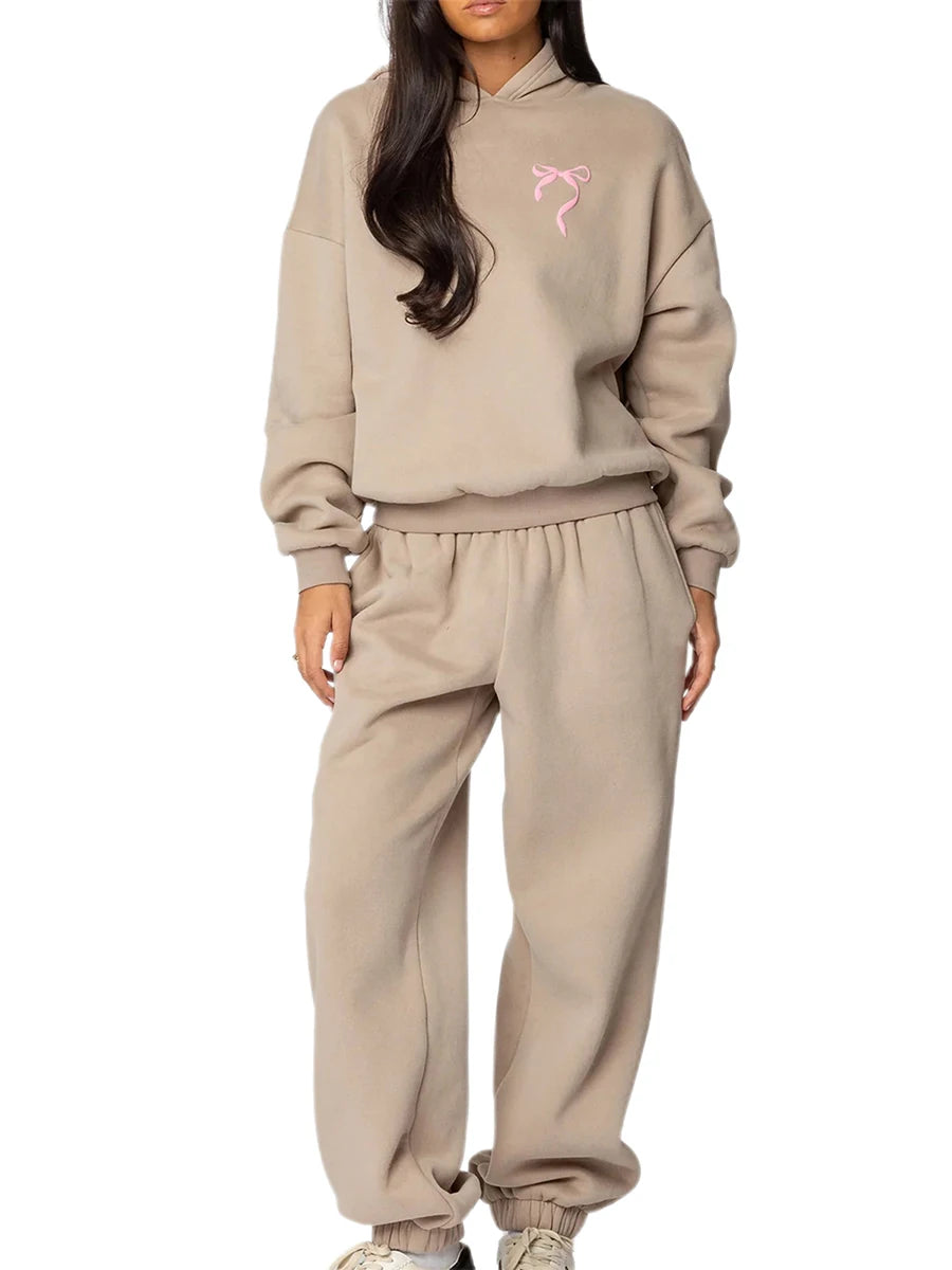 Women s 2 Piece Stylish Outfits Long Sleeve Floral Embroidered Sweatshirt Solid Color Jogger Pants Sets for Casual Wear