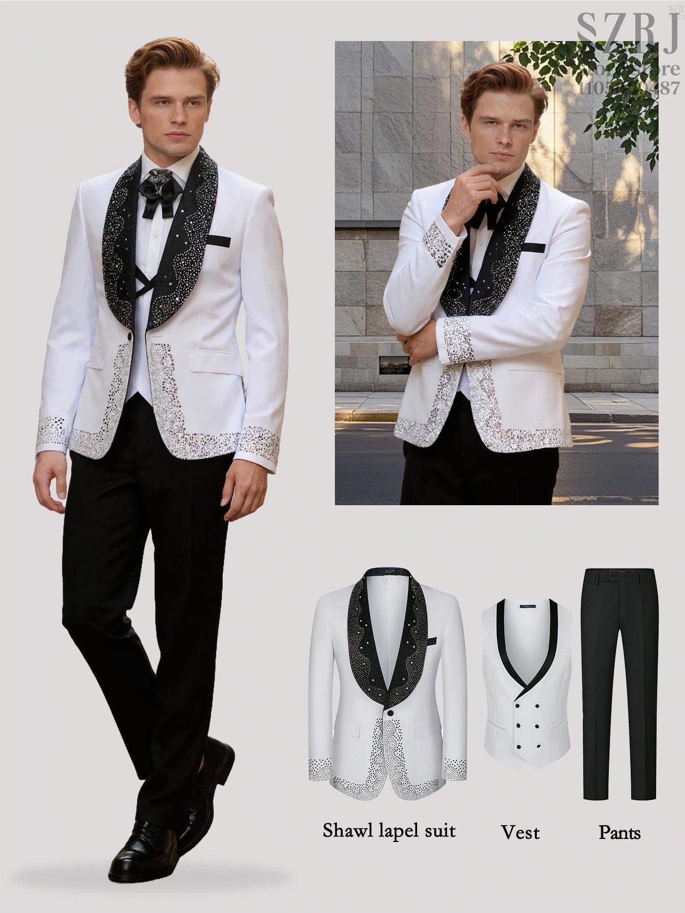 Men's 3 - Piece Suit Set, Featuring Decorative Lapel Design, Includes Jacket, Vest & Pants, Ideal for Formal Occasions,Wedding