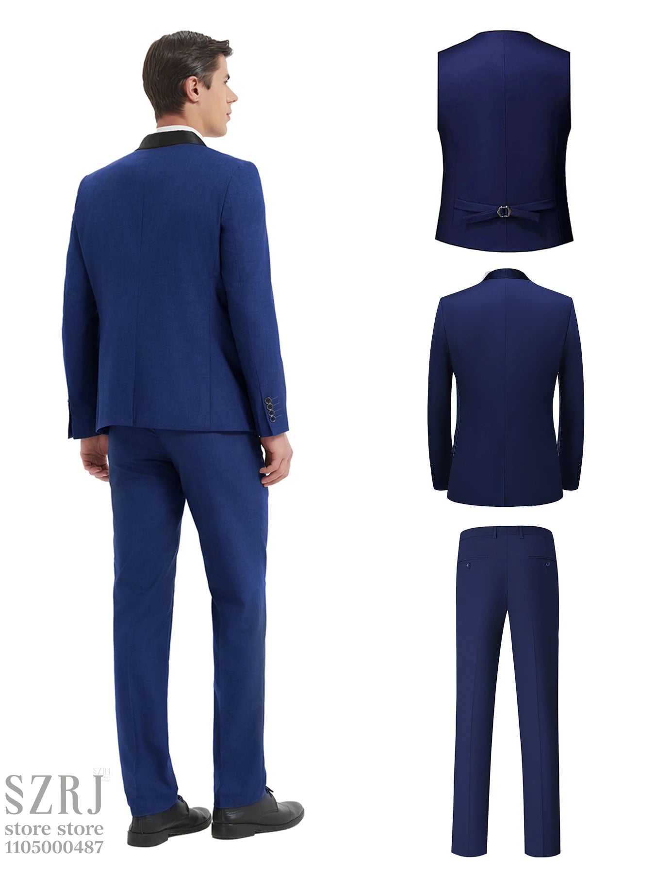 Men's 4-Piece Formal Suit: Jacket + Vest + Pants + Bow Tie, Shawl Collar, 1-Button, Flap Pockets, Wedding/Party