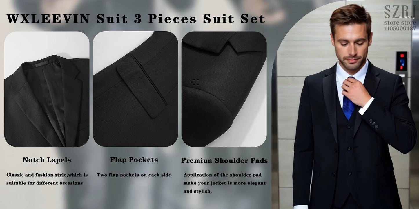 British Style Men's Suit Set (Jacket+Vest+Pants+Bow Tie) - Slim, Elegant, Multi-Occasion