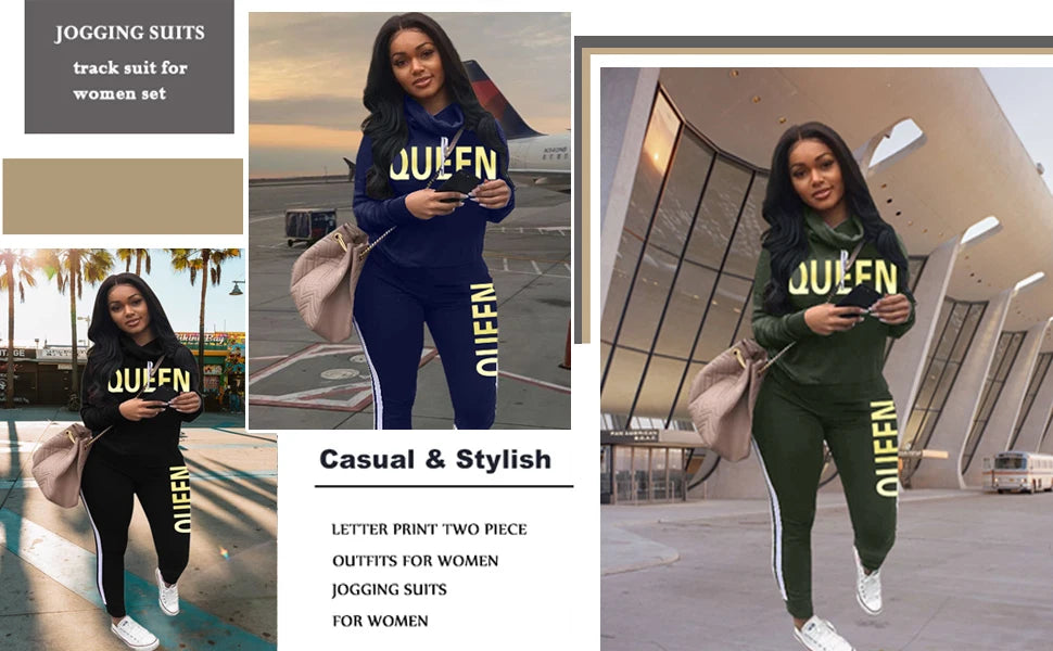 Womens Casual 2 Piece Tracksuit Outfits Lip Print Pattern Long Sleeve Pullover Pants Set