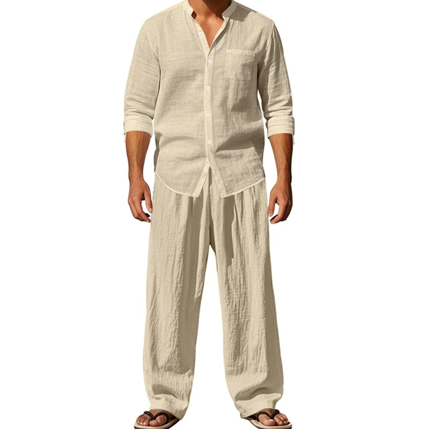 Men s Cotton Summer Outfits Sets Lightweight Breathable Short Sleeve Shirt and Shorts 2 Pcs Set for Beach Vacation