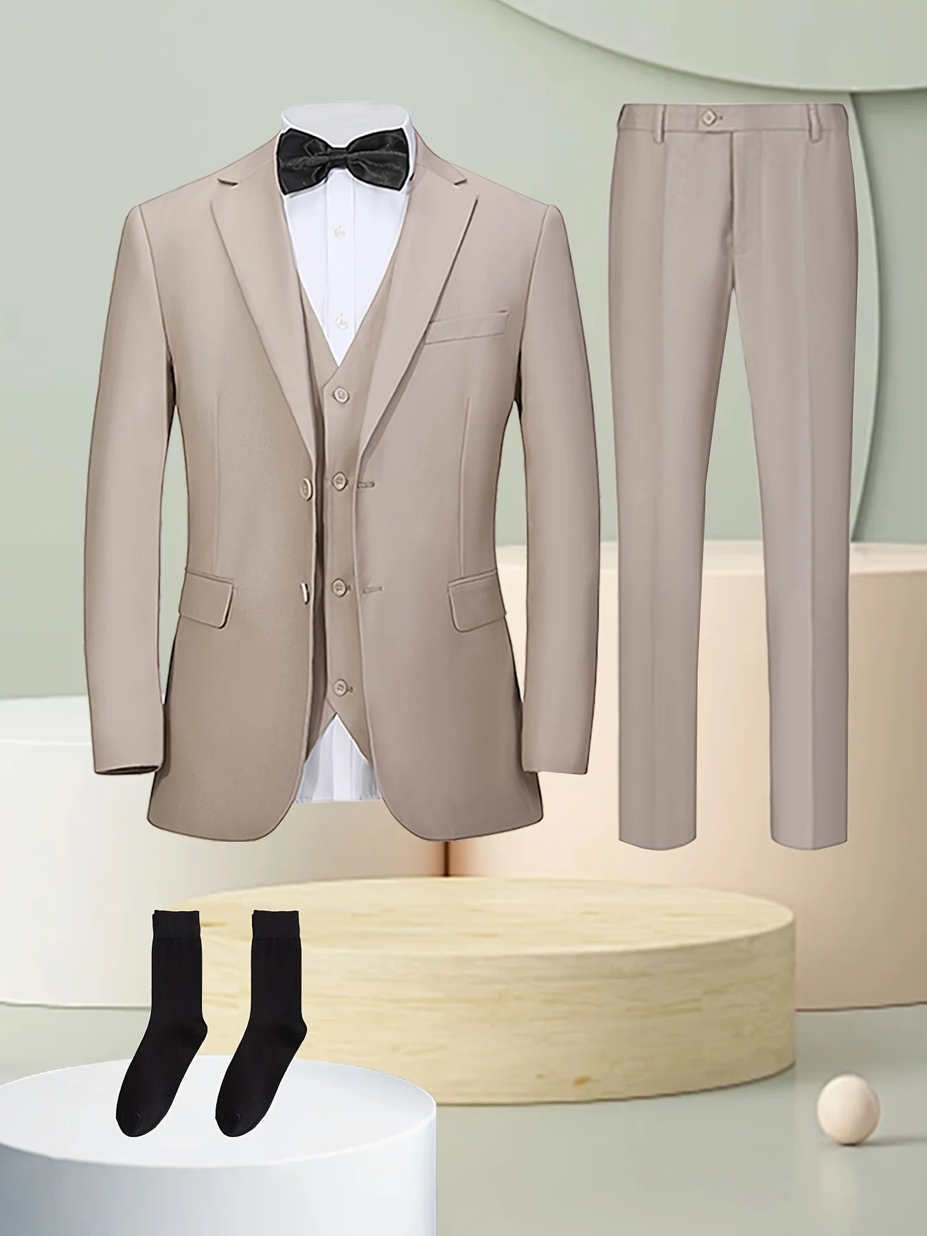 4PCS Men's Formal Tuxedo Set: Vest + Pants + Socks | Classic Solid Suit for Business/Party/Interview