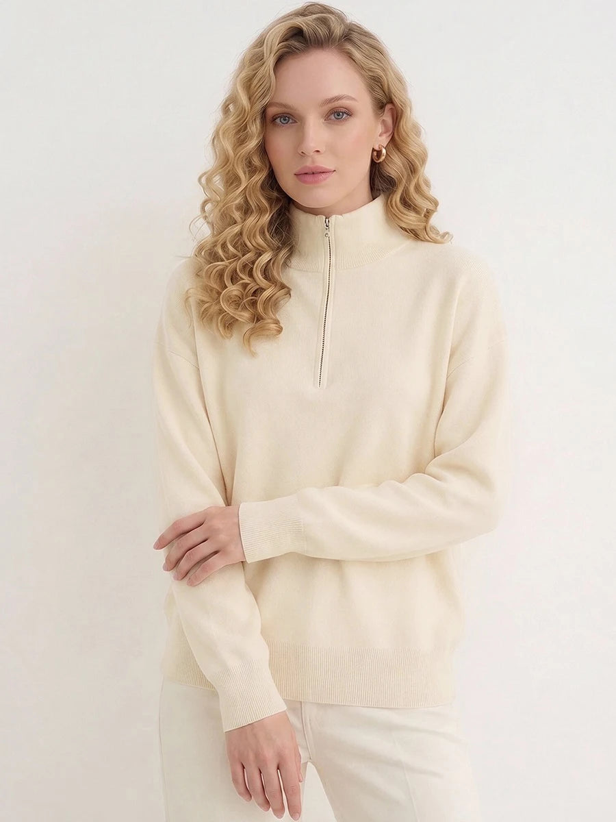 Red Zip Up Sweater Women Brown Oversized Winter Autumn Pullovers Half Zip Thick White Turtleneck Sweater With Zipper Women Warm