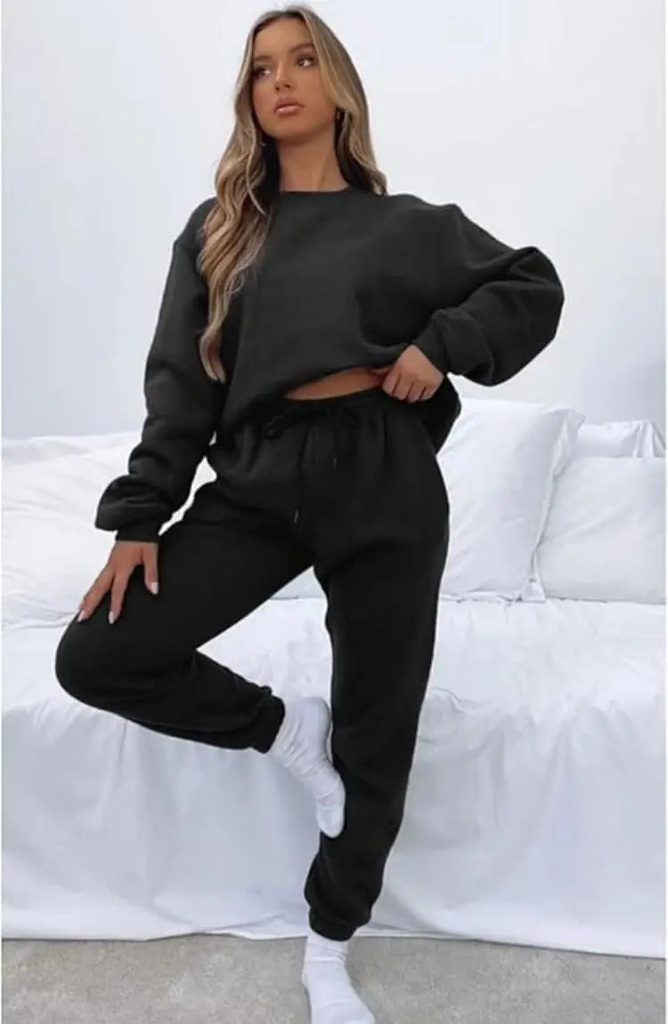 Casual Sets for Women 2 Piece Sweatsuit Outfits Long Sleeve Simple Commuting Pants Set Tracksuit