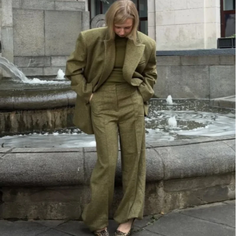 Women's Casual Versatile Office Formal Outfits Trendy Elegant Soft Shoulder Pad Blazer All Season Simple Commuter Straight Pants