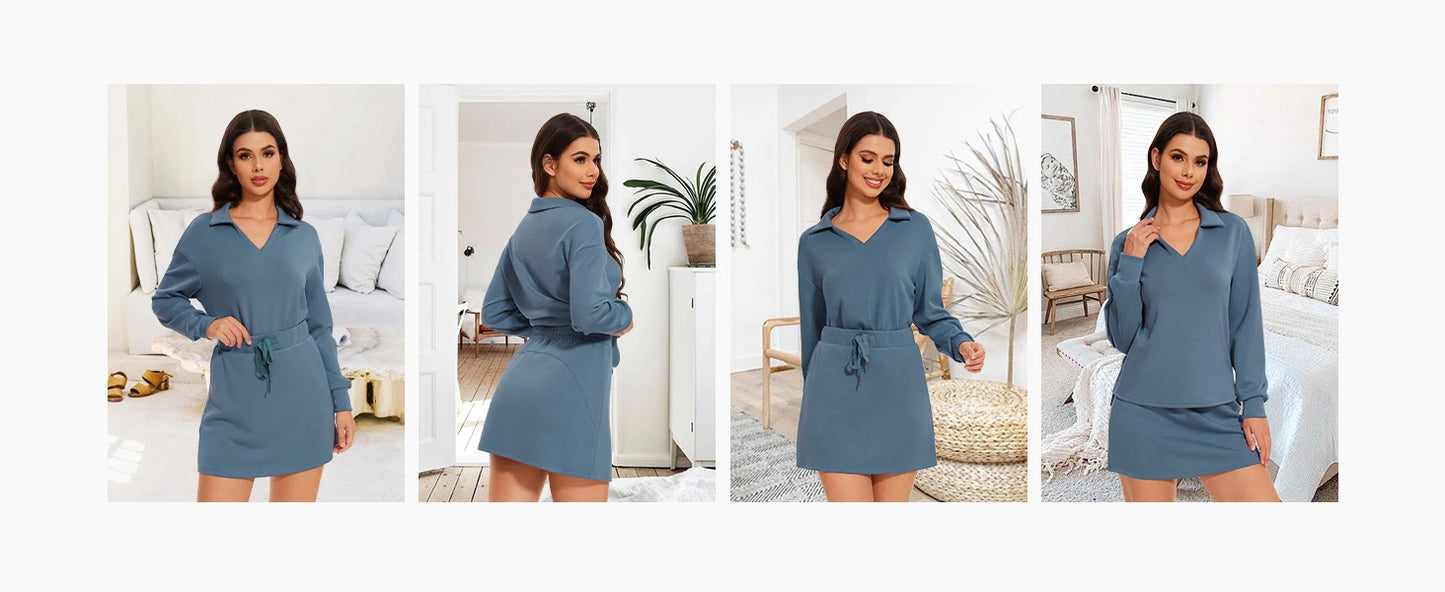 Two Piece Sets for Women 2024 Casual Tracksuit Sweatshirt Skorts Matching Set Lounge Tennis Jogger Sweat Suit