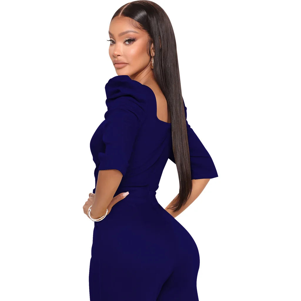 Sexy fashion solid color seven-quarter sleeve V-neck women's jumpsuit SMR10805