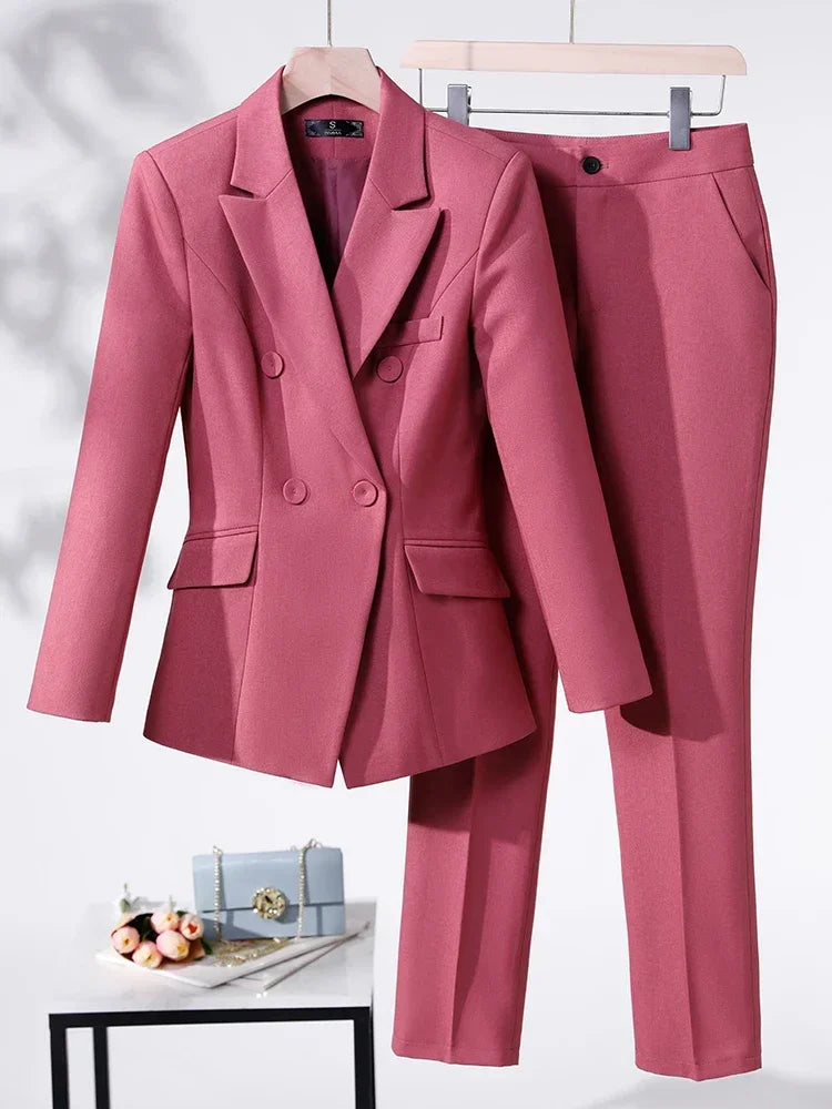 Women Formal Pant Suit 2023 New in Red Black Blue Office Apricot Office Ladies Work Female Blazer Jacket and Trouser 2 Piece Set