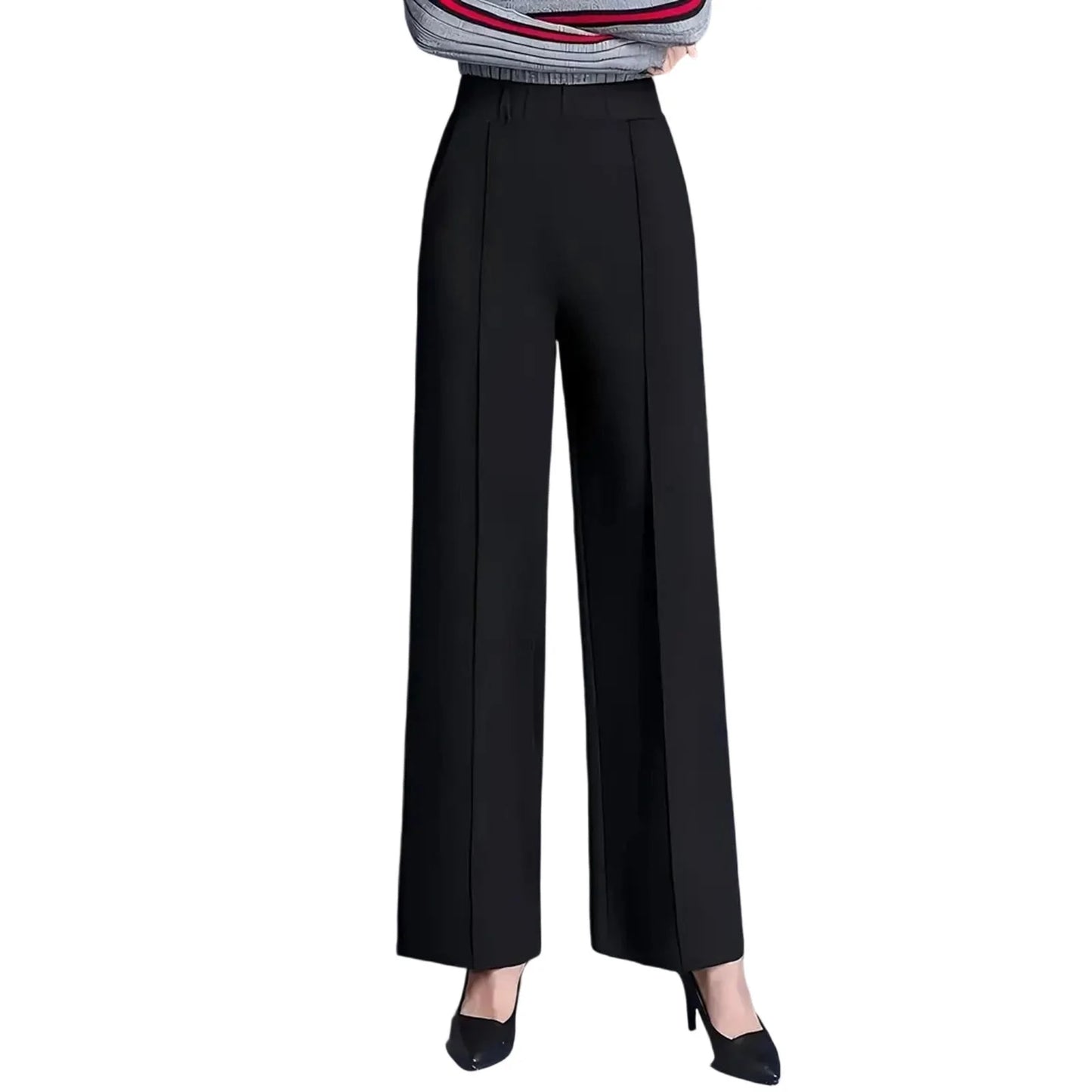 Women s High Waist Straight Leg Pants with Pockets for Business Casual Office Wear - Elastic Waist Dress Trousers