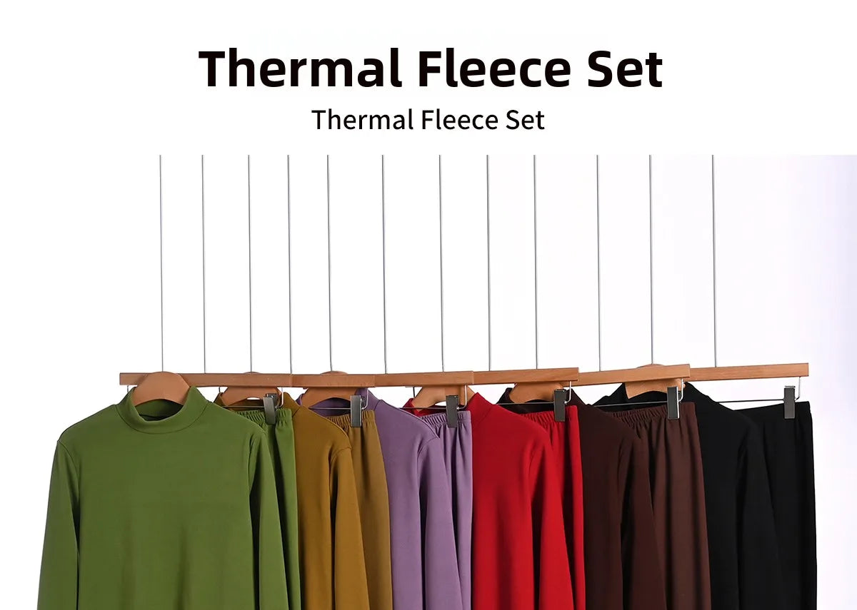 Thickened Fleece High Collar Thermal Set Women's Long Sleeve Long Pants Underwear Two-Piece Suit Warm Comfortable Base Layer
