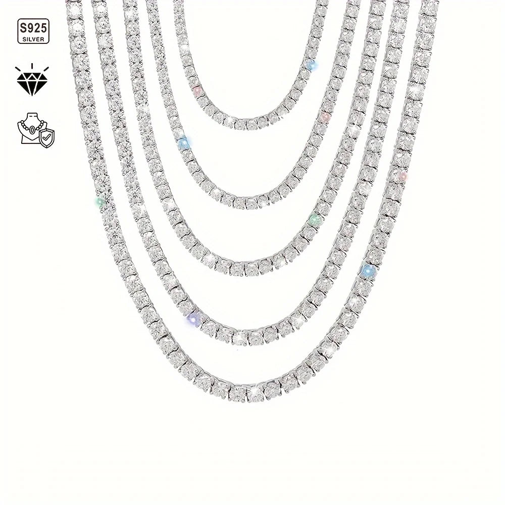 1pc S925 Sterling Silver With 45.9-112.00CT Moissanite Tennis Necklace Gift 3-6.5 Mm D Color VVS1 Round Cut Moissanite Tennis Ne