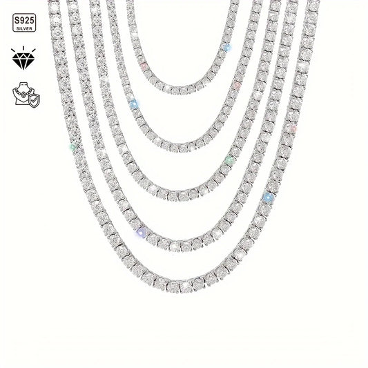 1pc S925 Sterling Silver With 45.9-112.00CT Moissanite Tennis Necklace Gift 3-6.5 Mm D Color VVS1 Round Cut Moissanite Tennis Ne