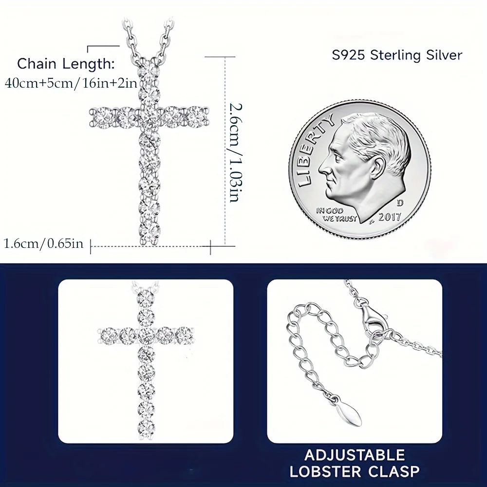 1pc S925 Silver with 2,4CT Moissanite Cross Co-ed Necklace, Gemstone Jewelry | Gifts for Mom | Gifts for Her | Birthday | Weddin