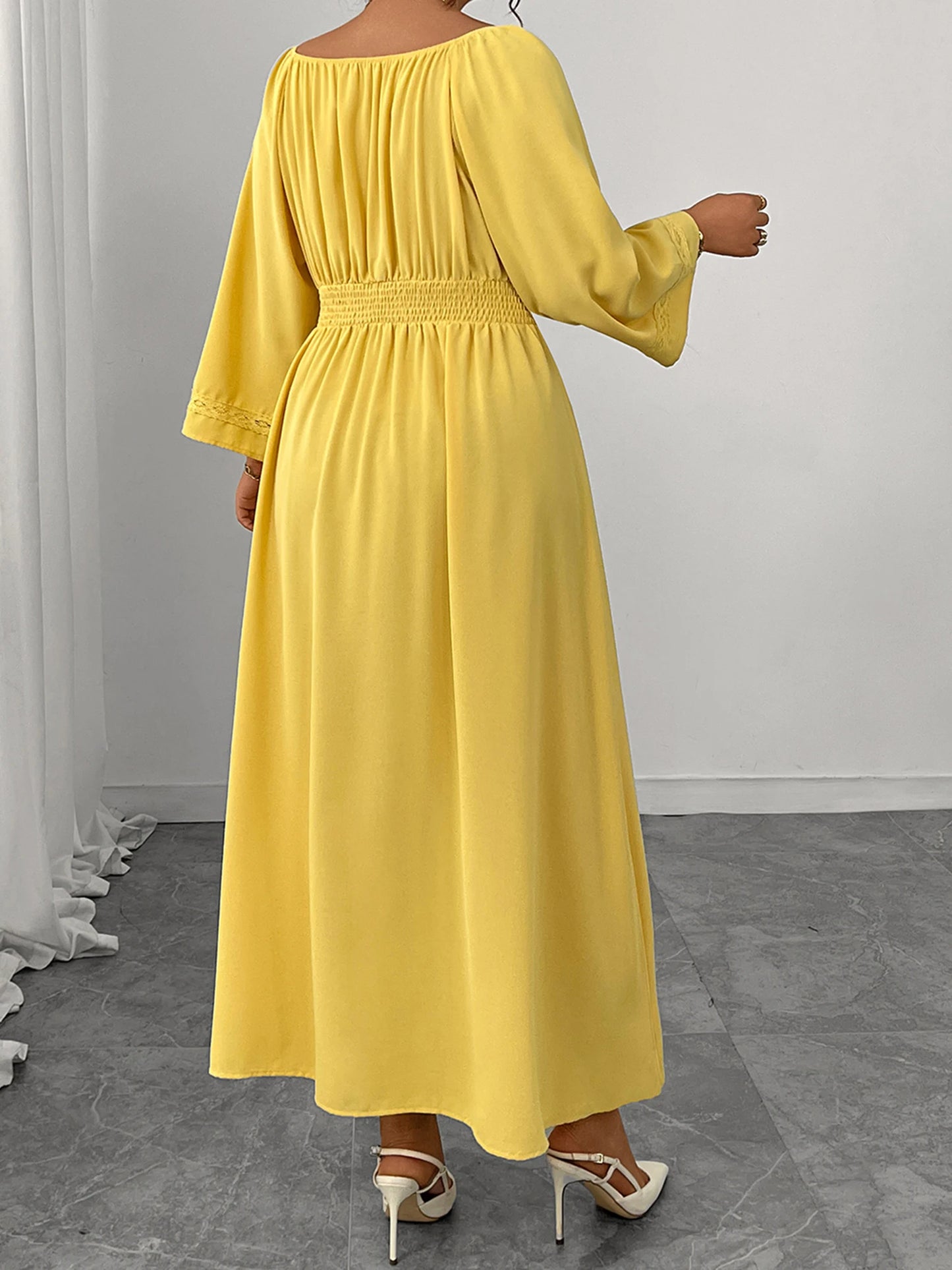 Women s Plus Size Maxi Dress with Floral Print and Ruffled Sleeves for Summer Vacation Beach Wedding Party Casual