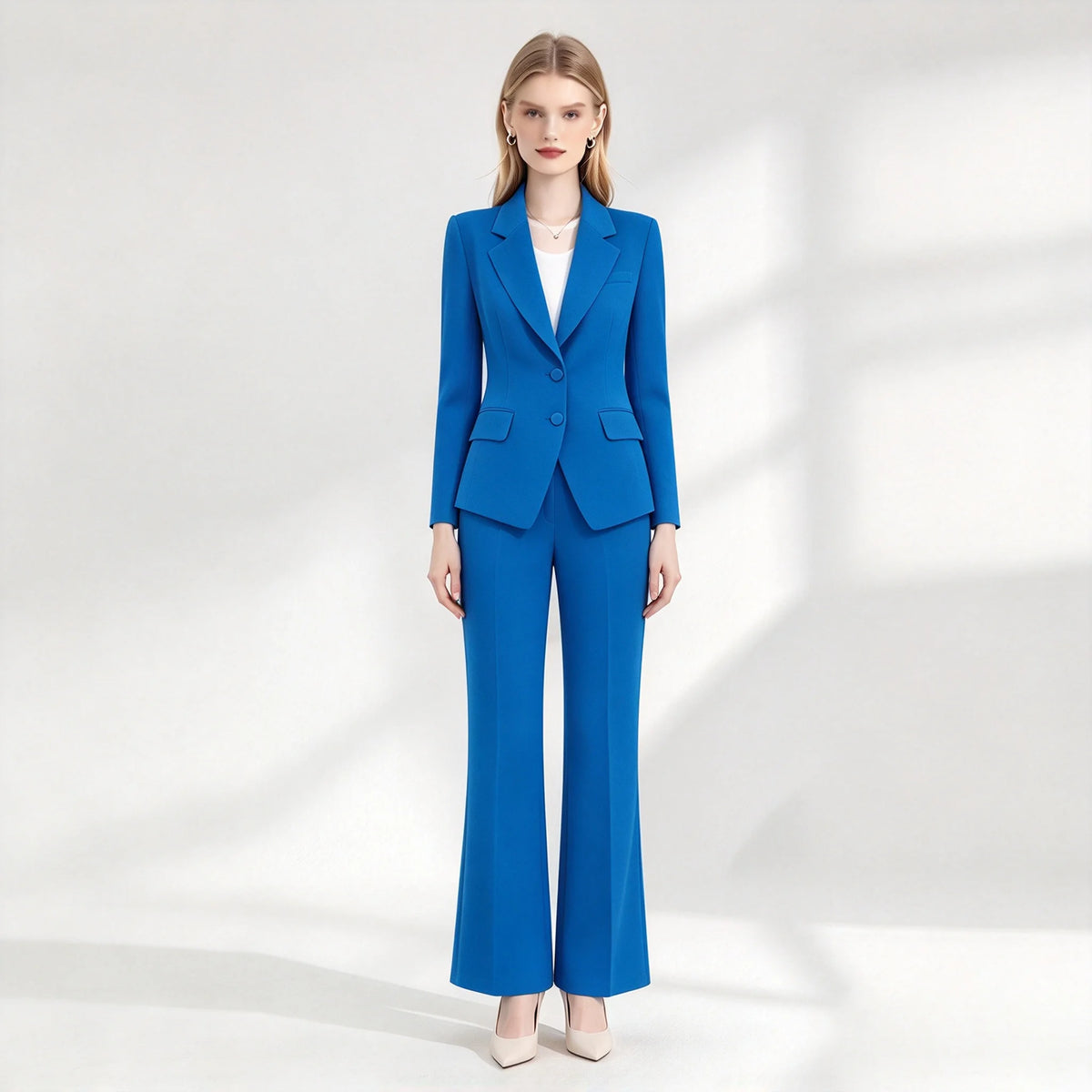 ZJYT Elegant Chic Business Blazer Pants Set for Woman 2 Pieces Matching Sets Autumn Long Sleeve Jacket and Trousers Suit Blue